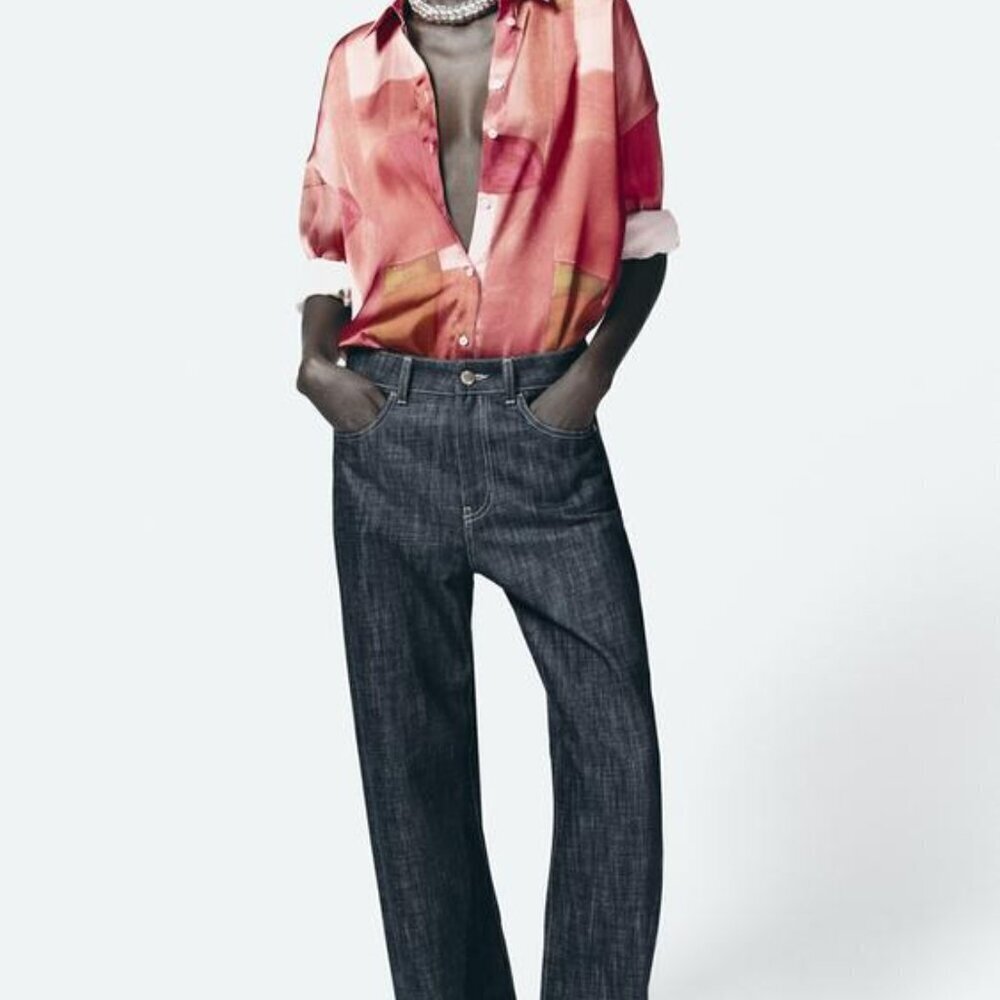 ZARA GEOMETRIC PRINT SATIN EFFECT SHIRT SIZE L  2628/188/077